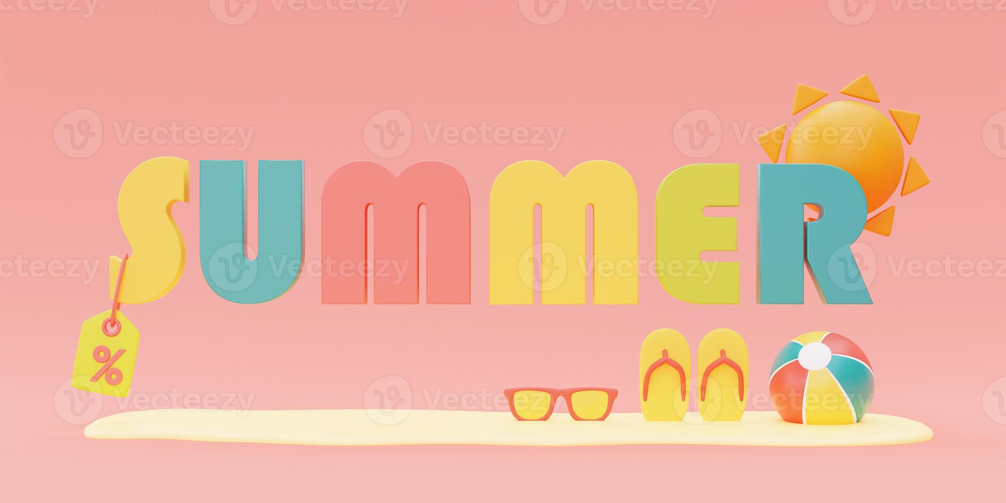 summer design with colorful summer beach elements,3d rendering. photo