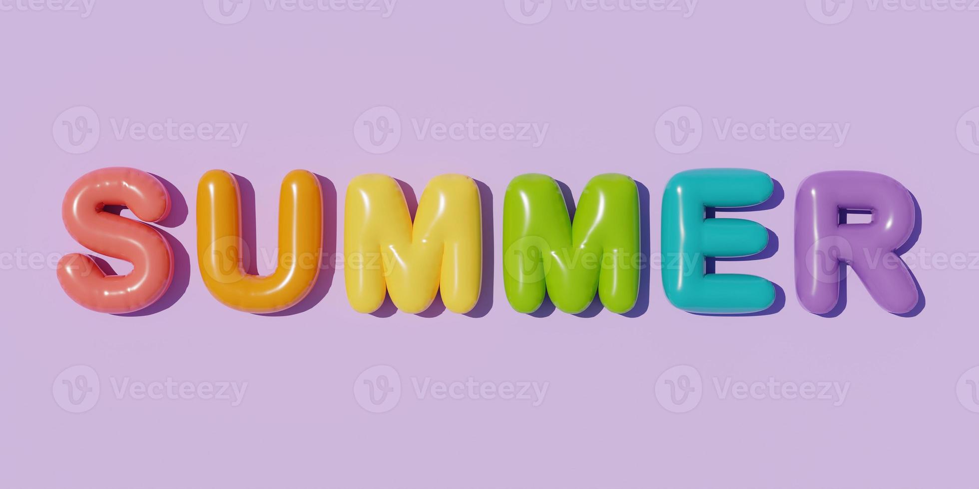 Colorful balloon text of summer isolate on purple background, Summer time concept, 3d rendering. photo