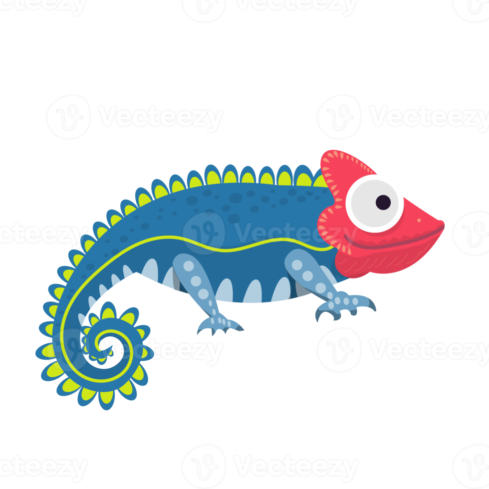 cartoon blue chameleon element design png