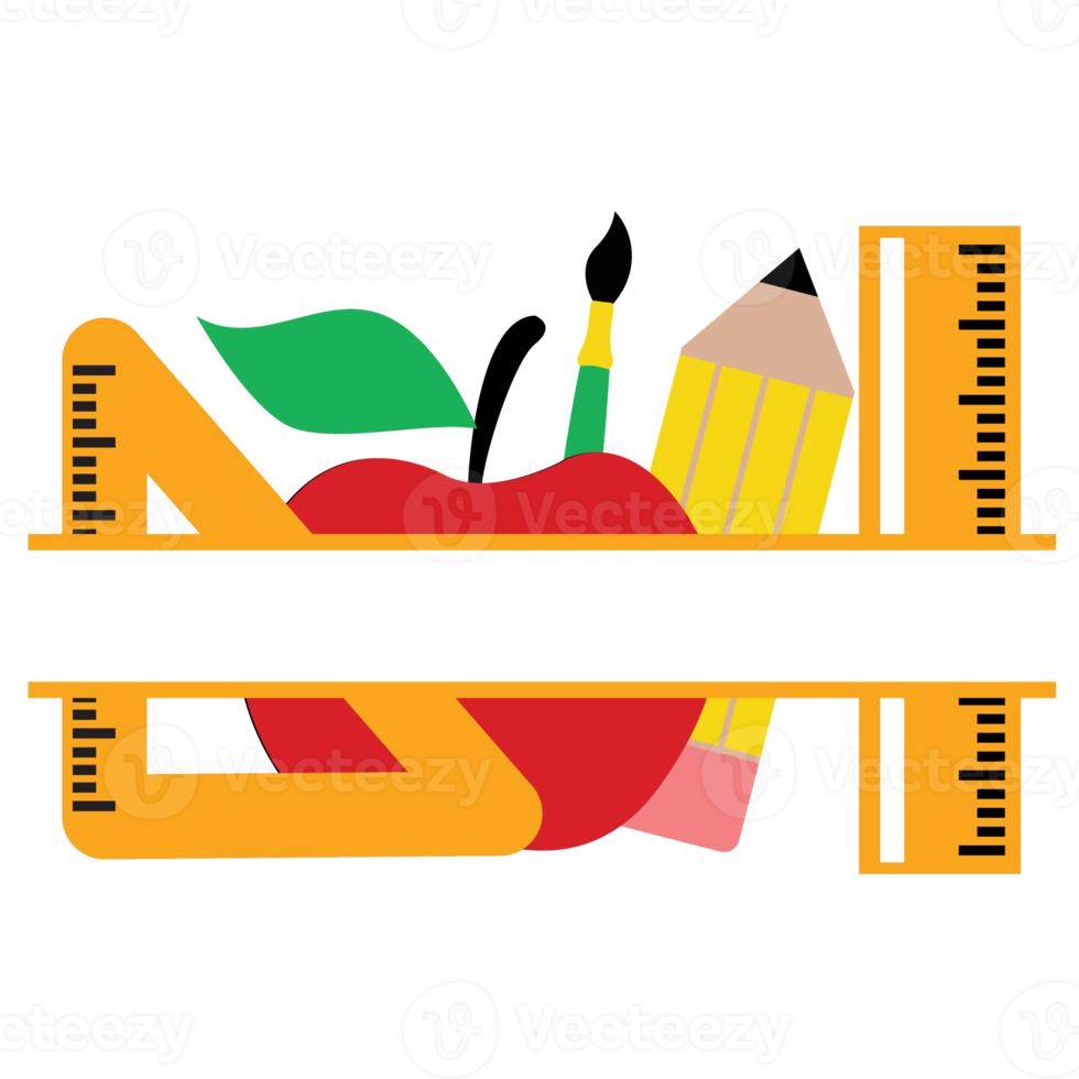 monograma dividido de útiles escolares para maestros png