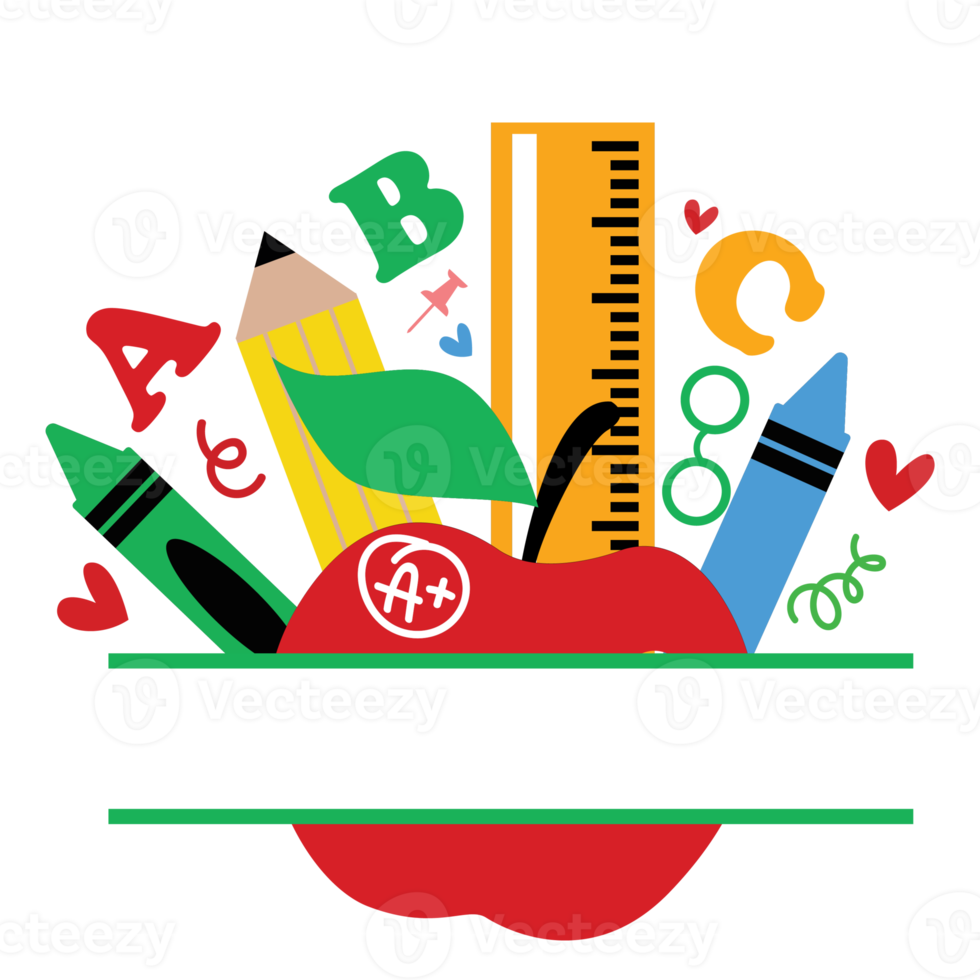 Teacher School Supplies Split Monogram png
