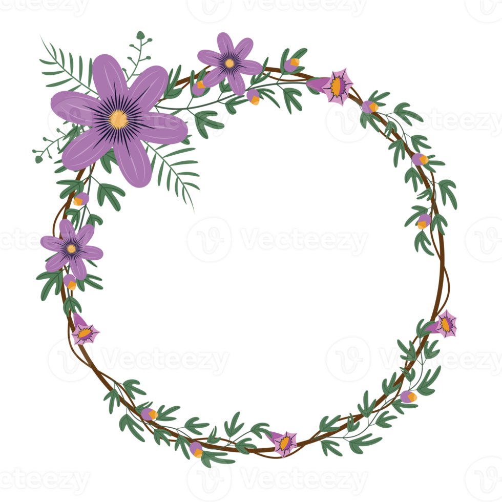 ronde krans met twijgen met pueple bloemen .design graphic png