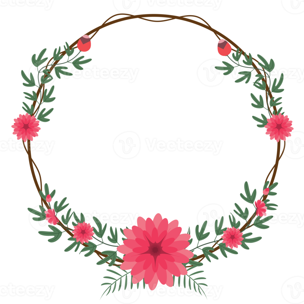 Round wreath with twigs with pink floral  .design graphic png