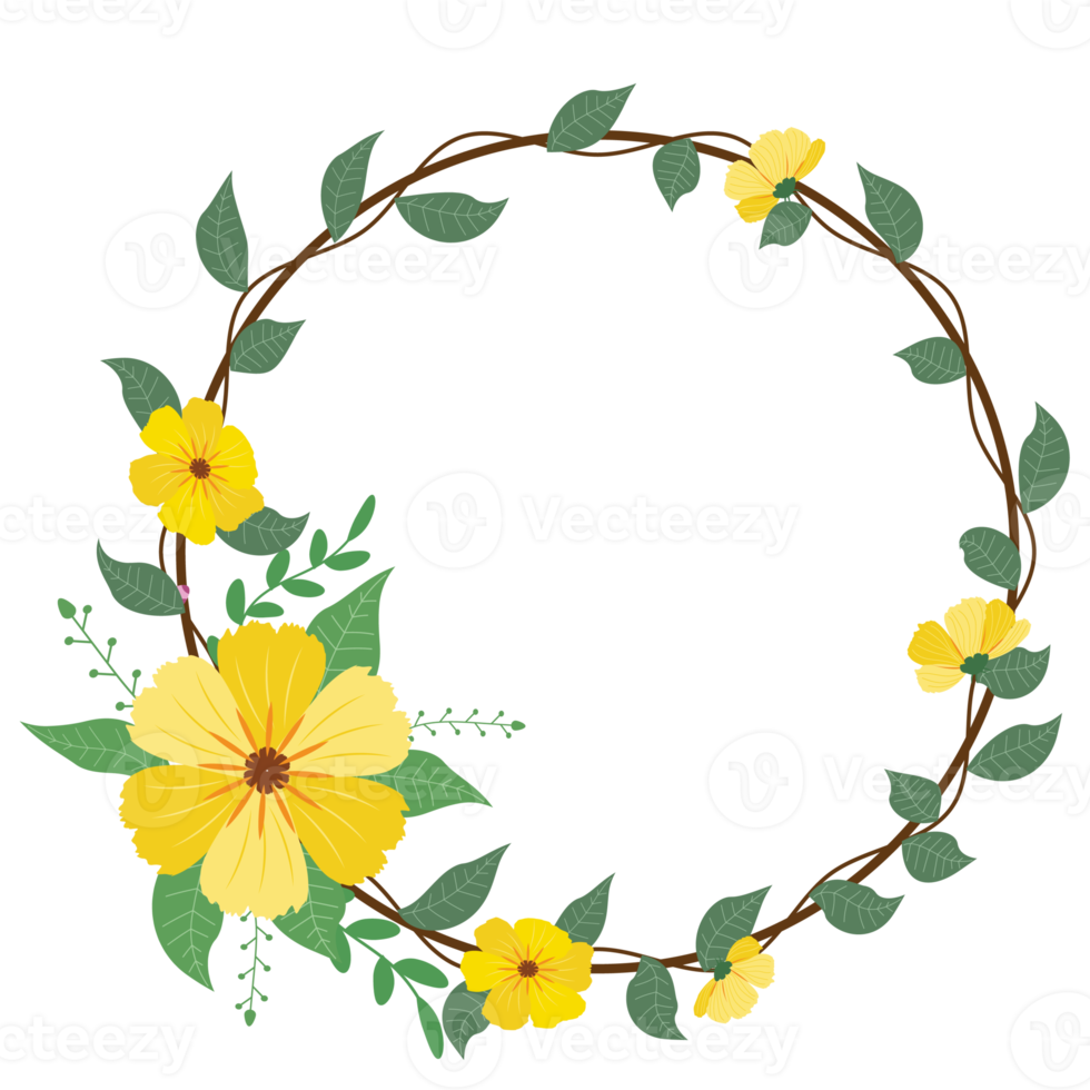 Round wreath with twigs with Yellow floral  .design graphic png