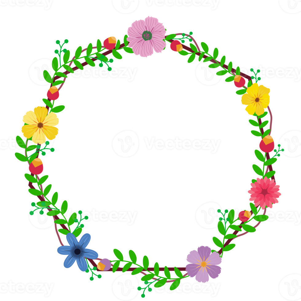 corona redonda con ramitas con gráfico floral .design png
