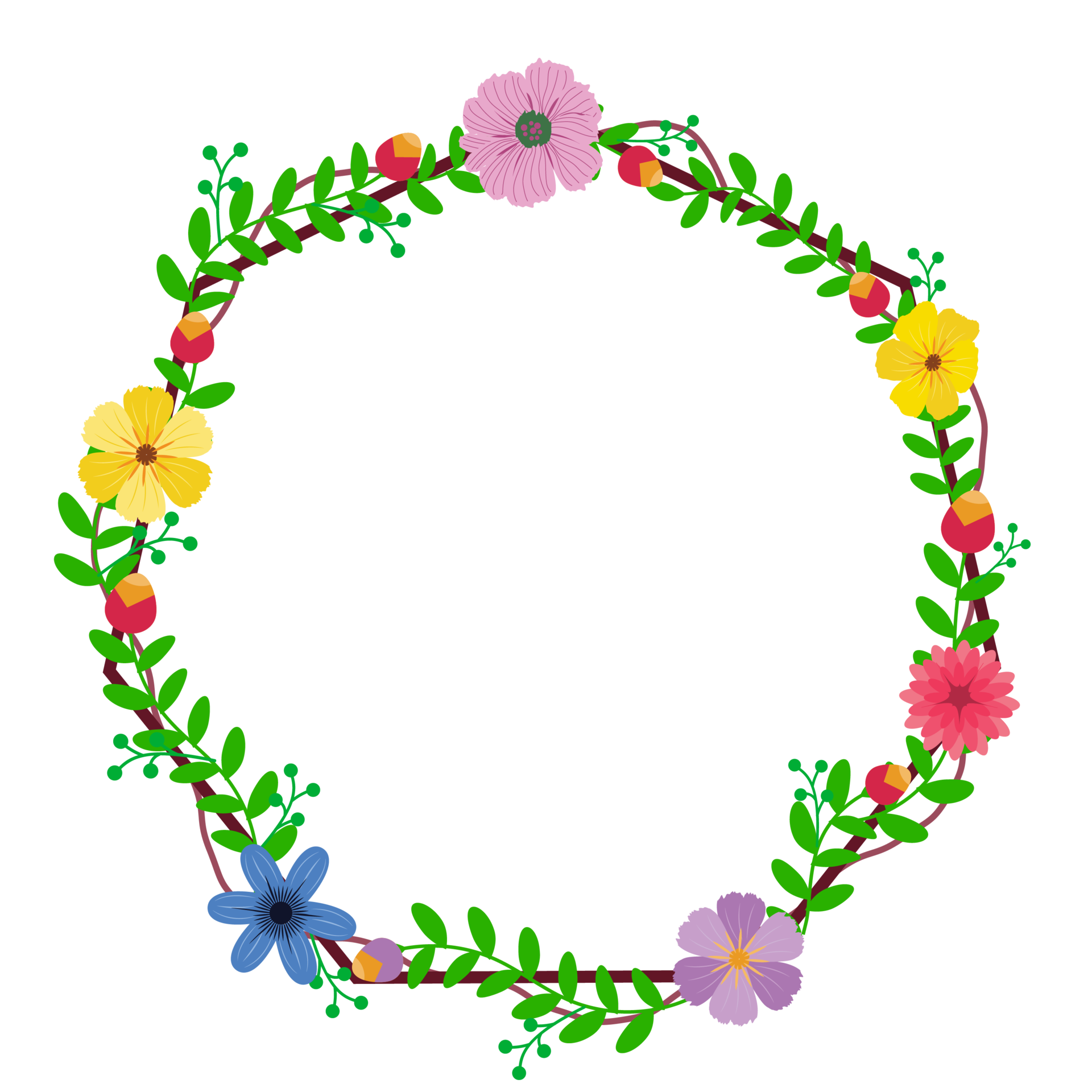 Round wreath with twigs with floral .design graphic 8879627 PNG
