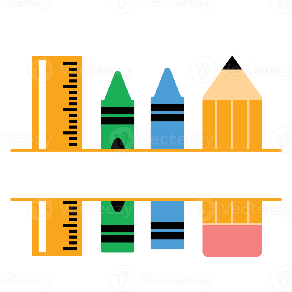 monograma dividido de útiles escolares para maestros png