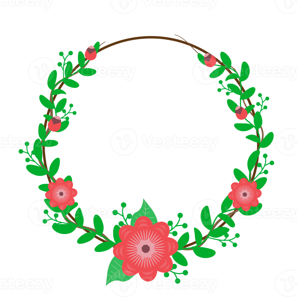Round wreath with twigs with pink floral  .design graphic png