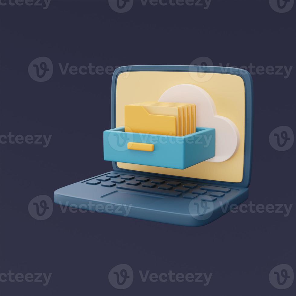 Cloud storage technology concept with computer,online database,transfer data information,minimal style.3d rendering. photo