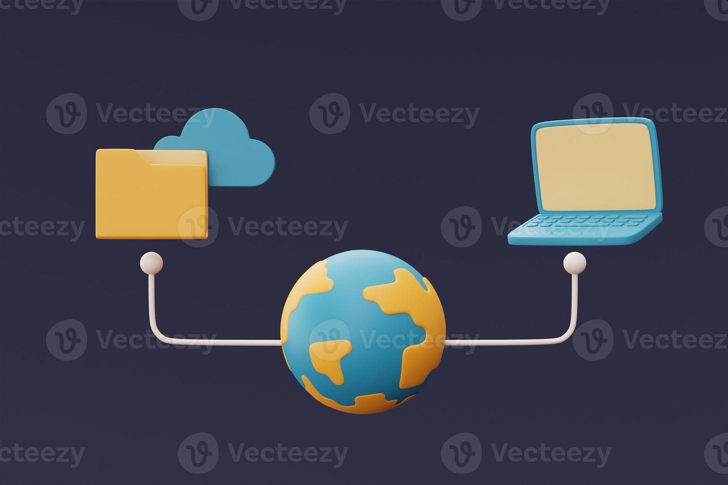 concepto de tecnología de almacenamiento en la nube con símbolo de nube azul y computadora, intercambio de datos globales, base de datos en línea, información de datos de transferencia, estilo mínimo. Representación 3d. foto