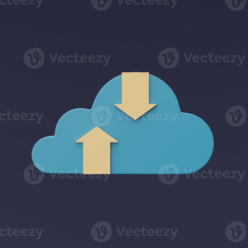 3d render of blue cloud symbol with arrow line isolated on dark background,Cloud storage technology,transfer data information,minimal style. photo
