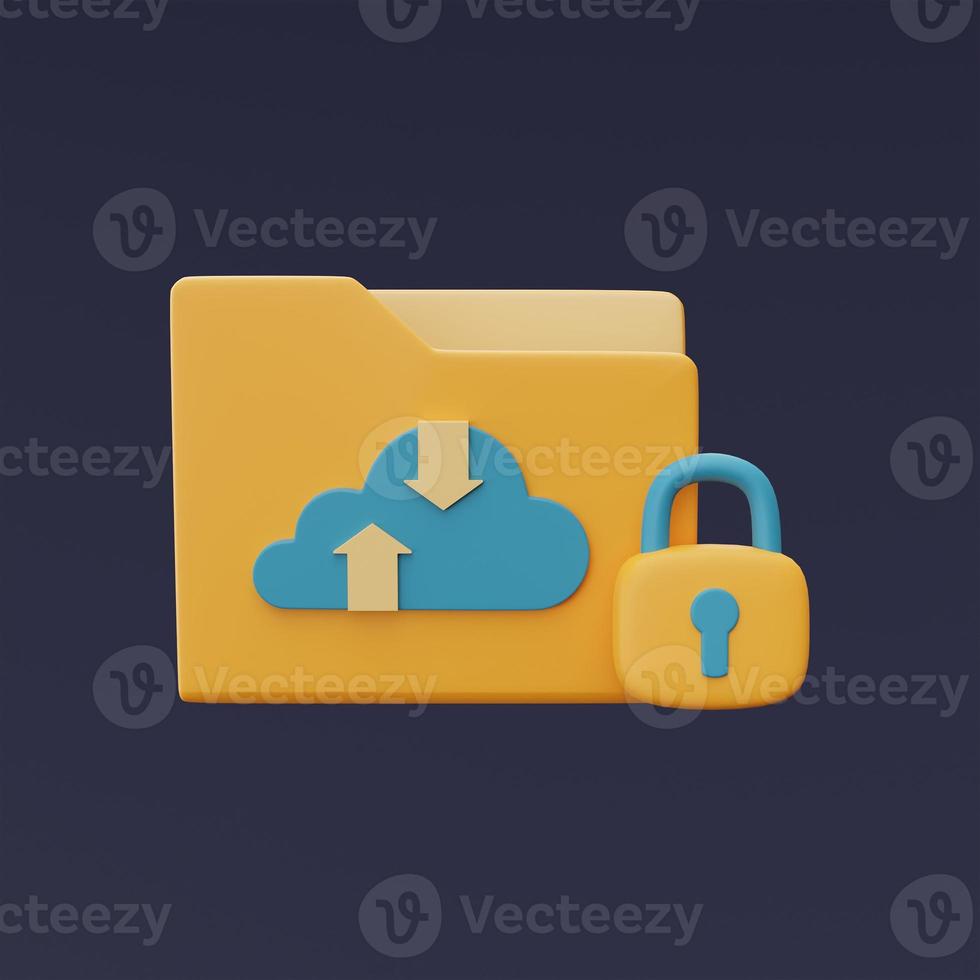 Cloud storage technology concept with blue cloud symbol on folder icon and padlock,online database,transfer data information,minimal style.3d rendering. photo