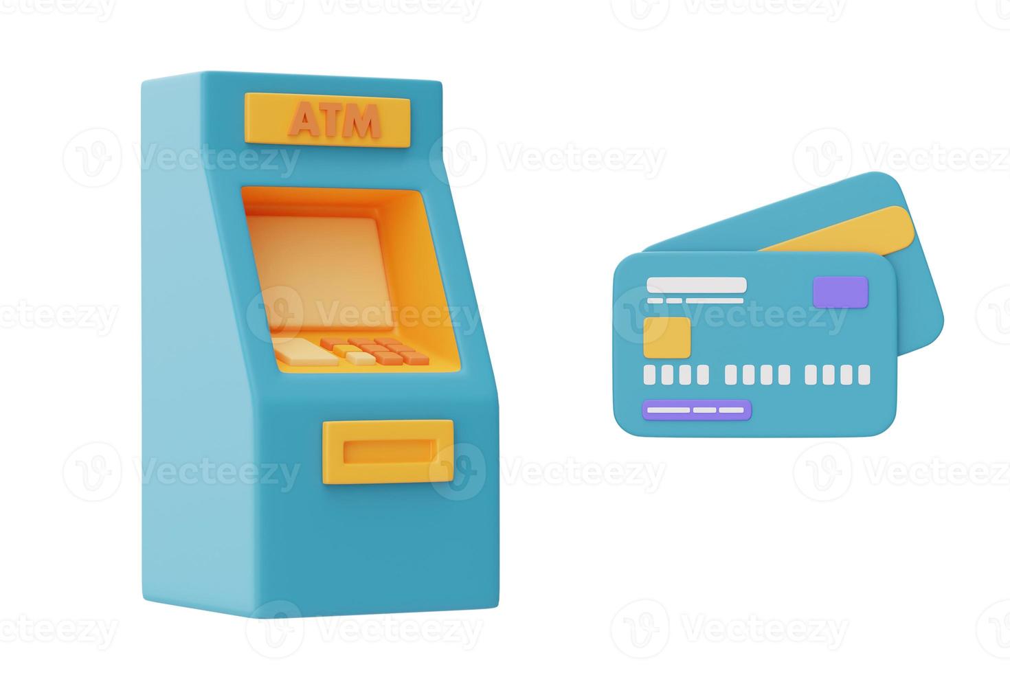 ATM machine with credit cards isolated on light background,Business financial investment concept.minimal style.3d rendering. photo