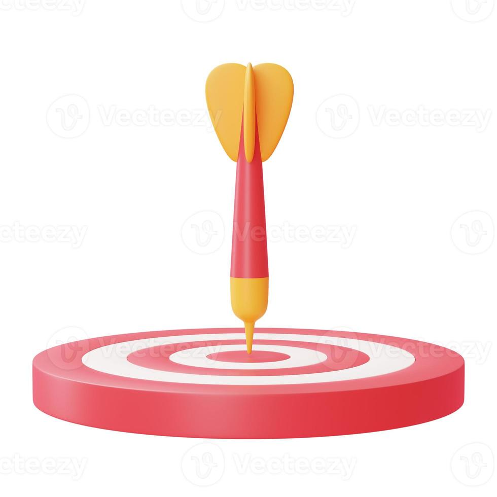 Dart arrow hit the center target of dartboard isolated on light backgound,Achieving the goal,success business strategy concept,minimal style,3d rendering. photo