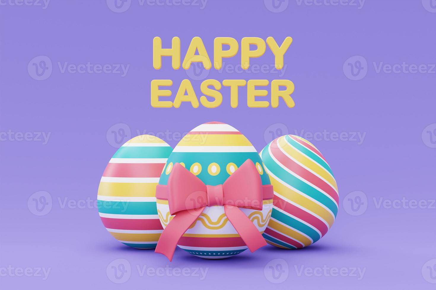 Happy Easter with colorful easter eggs,International Spring Celebration,minimal style,3d rendering. photo