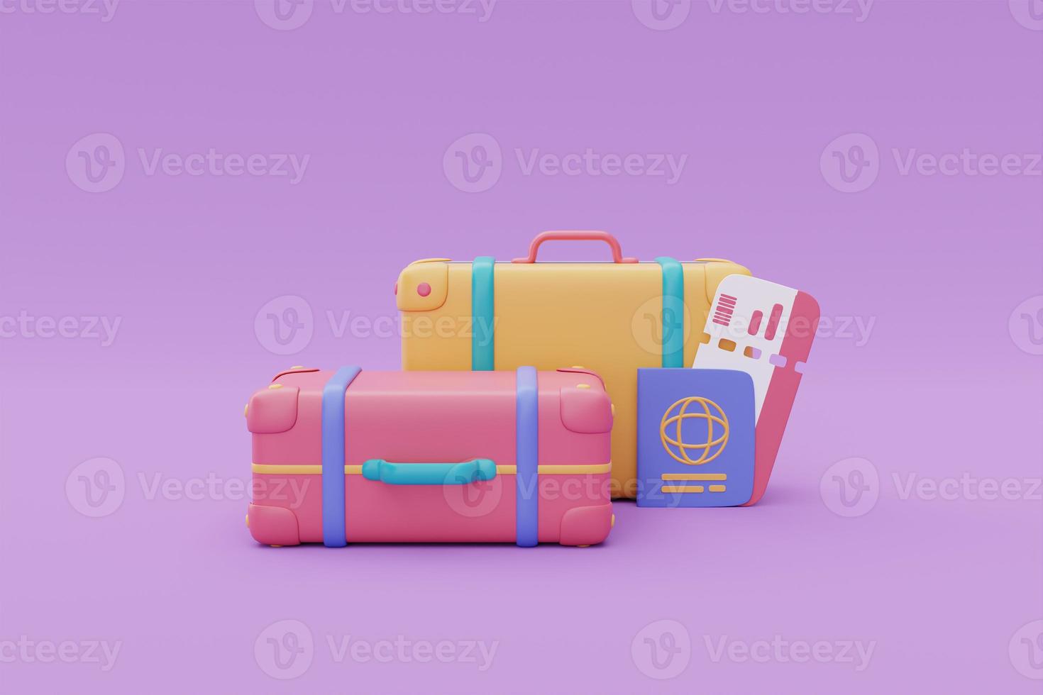 colorful suitcase with passport and tickets,Tourism and travel plan to trip concept,holiday vacation,summer time,3d rendering photo