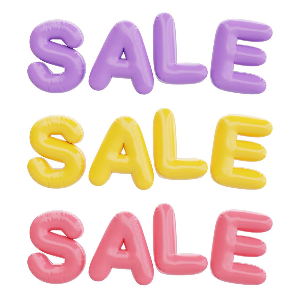 Great discount and sale promotion concept, yellow SALE word isolated on white background, 3d rendering. photo