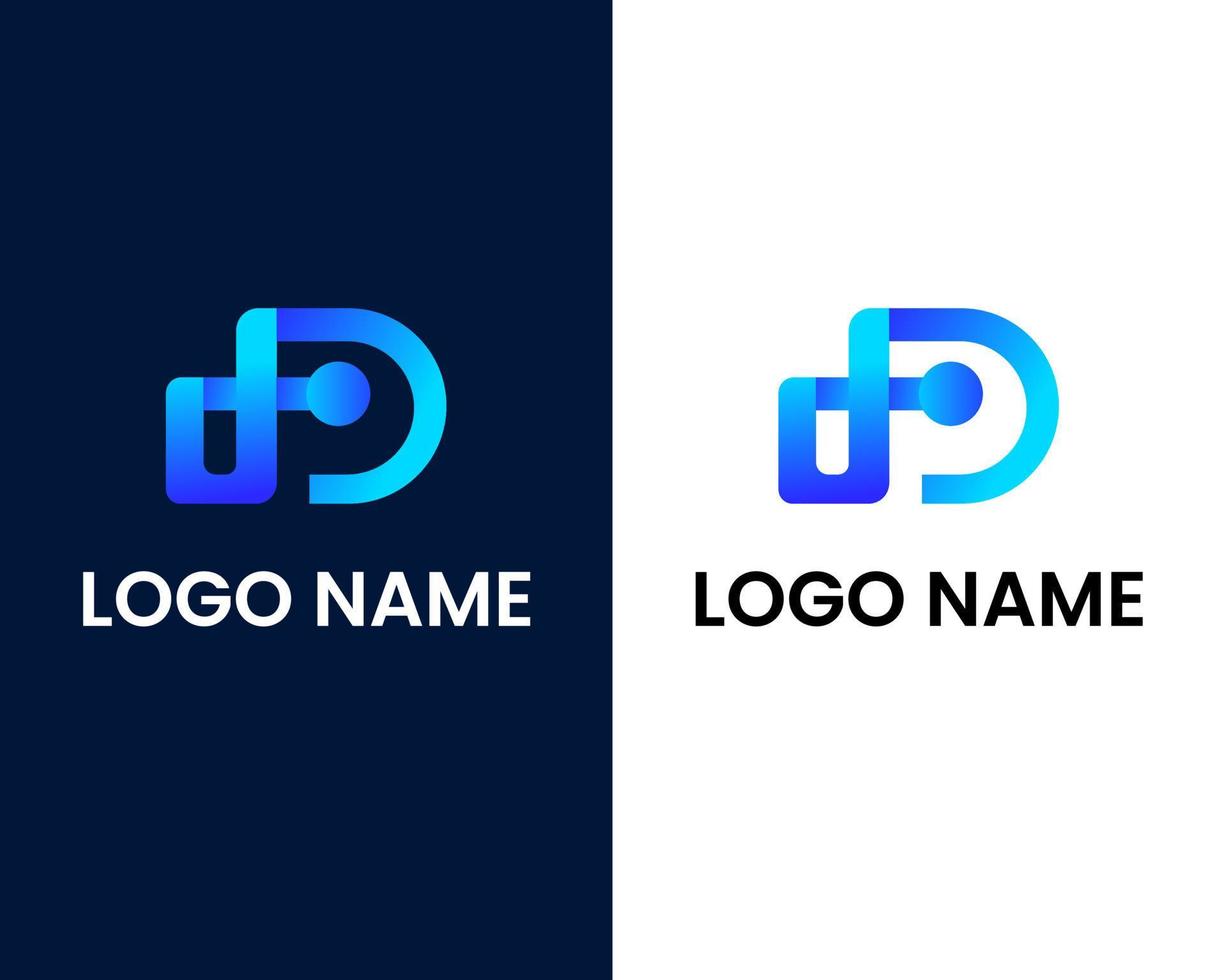 letter p and d with tech logo design template vector