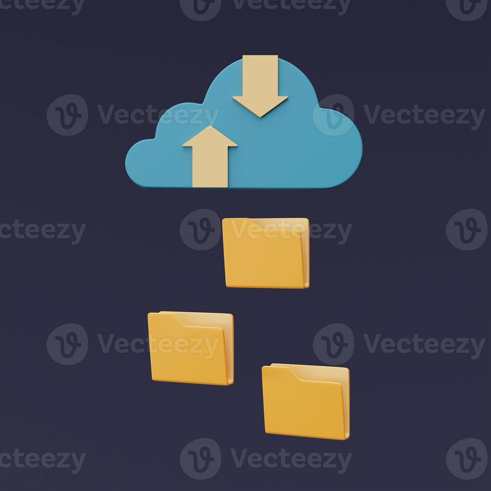 Cloud storage technology concept,Blue cloud symbol with folder icon ,online database,transfer data information,minimal style.3d rendering. photo