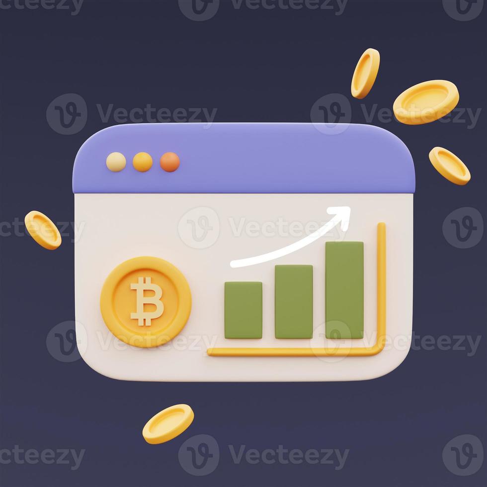 financial investment or cryptocurrency trends concept on screen with bitcoin coins, Business,blockchain technology services,minimal style.3d rendering. photo