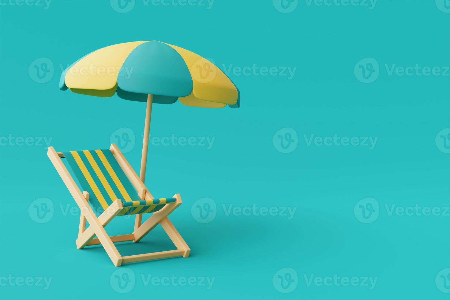 3d rendering of summer vacation concept with beach chair and umbrella isolated on blue background,summer elements,minimal style.3d render. photo