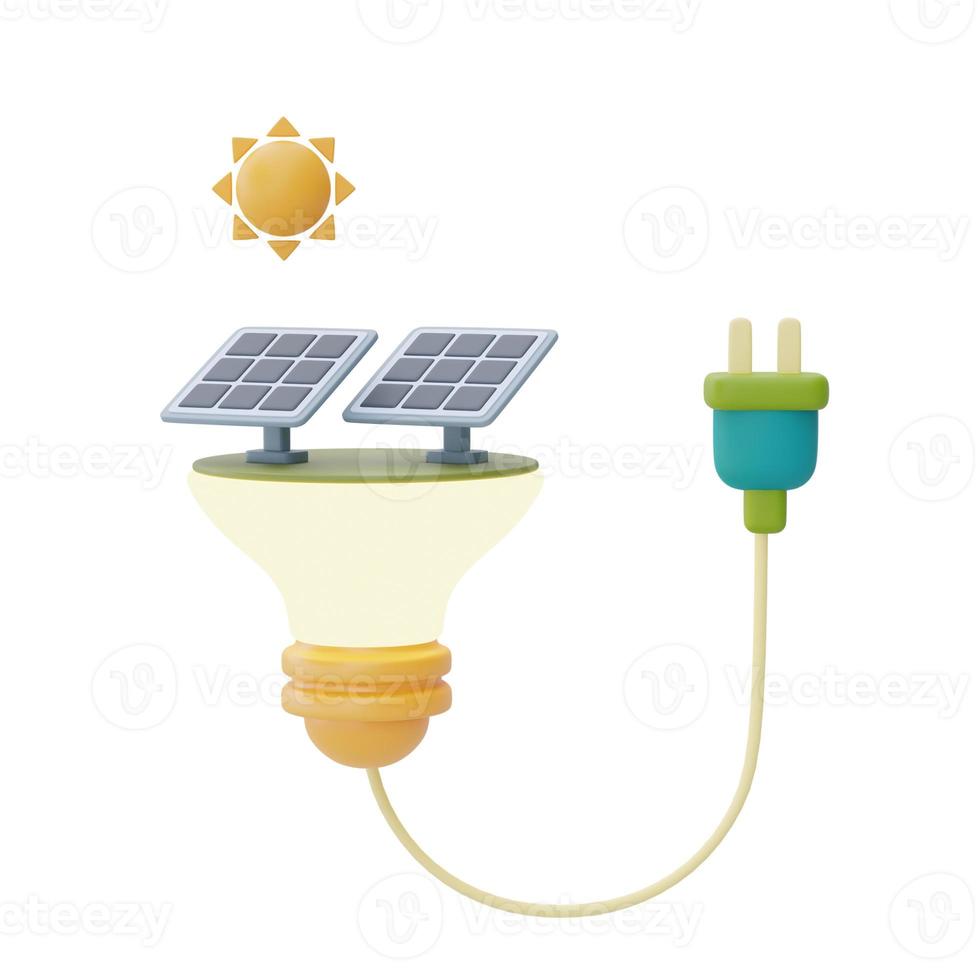 light bulb with solar panels and power plug,Alternative source of electricity,Happy earth day,World environment day,Eco friendly,3d rendering. photo