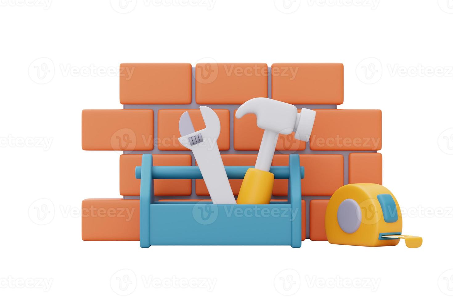 Brick wall with Construction tools,Happy labour day.3d rendering photo