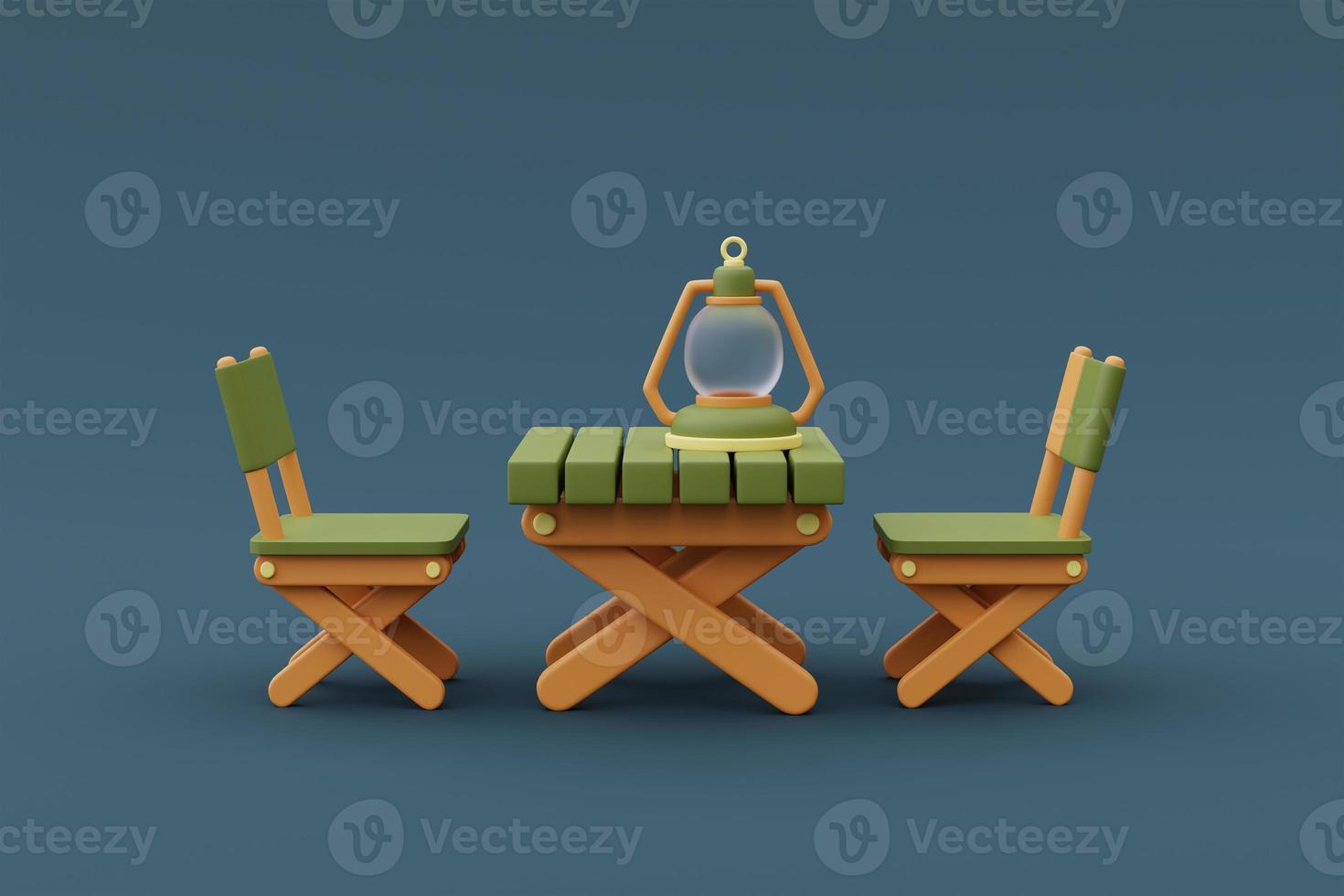 Wooden table with lantern isolated on blue background for Summer camp,holiday vacation concept.minimal style.3d rendering. photo