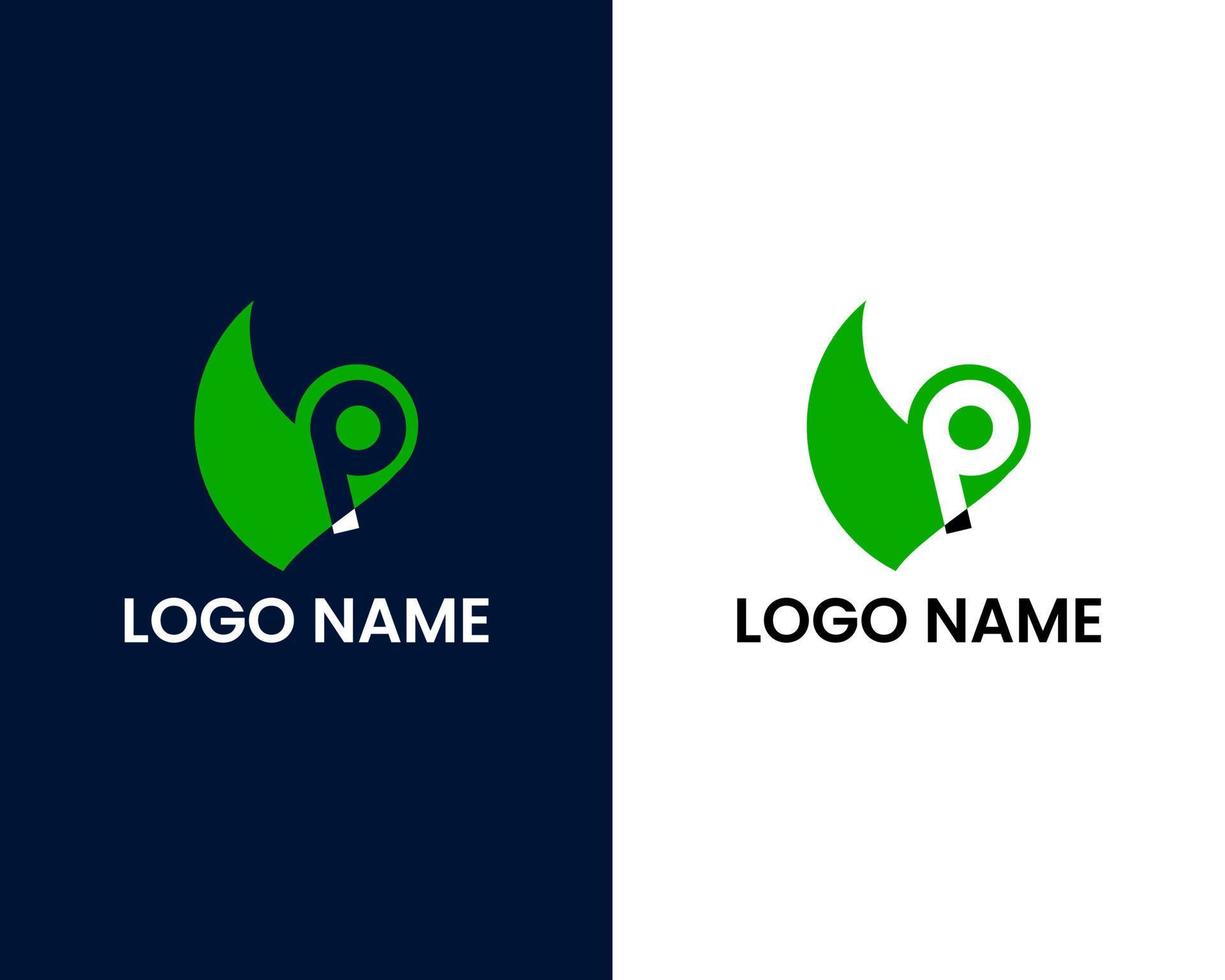 letter p with leaf logo design template vector