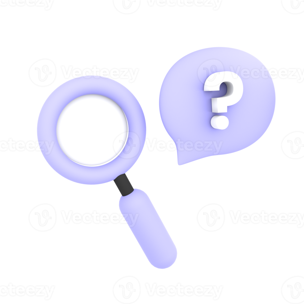 3d cute magnifying glass with question mark icon ecommerce illustration png