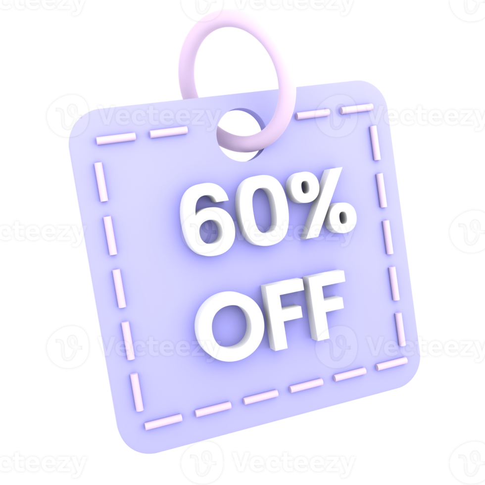 3d discount 60 percent off sale tag icon ecommerce illustration png