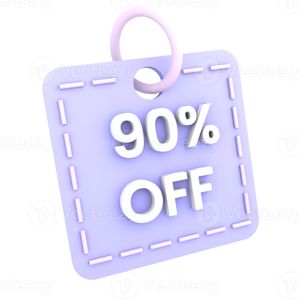 3d discount 90 percent off sale tag icon ecommerce illustration png