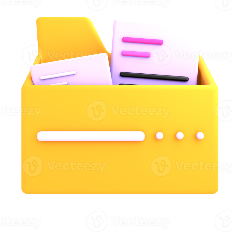 arquivo de pasta de renderização 3D com ilustração isolada de papel de documento png