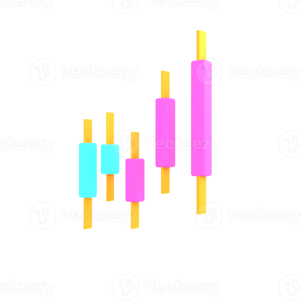 3d candle trading chart isolated render illustration png