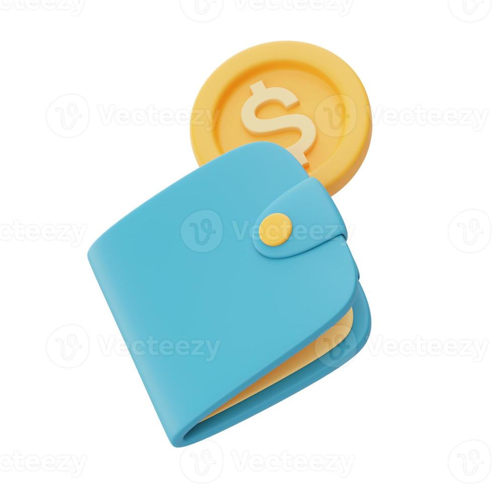 Money wallet with golden coins isolated on light background,money saving concept,Business financial investment.minimal style.3d rendering. photo