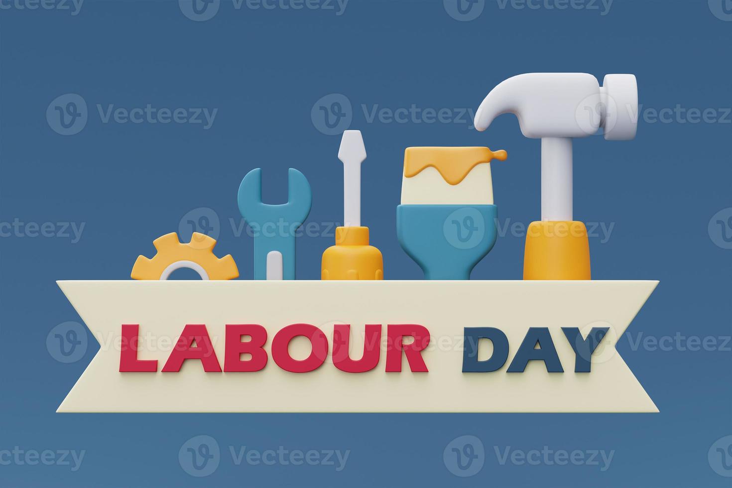 Labour day with Construction tools and equipment.3d rendering photo