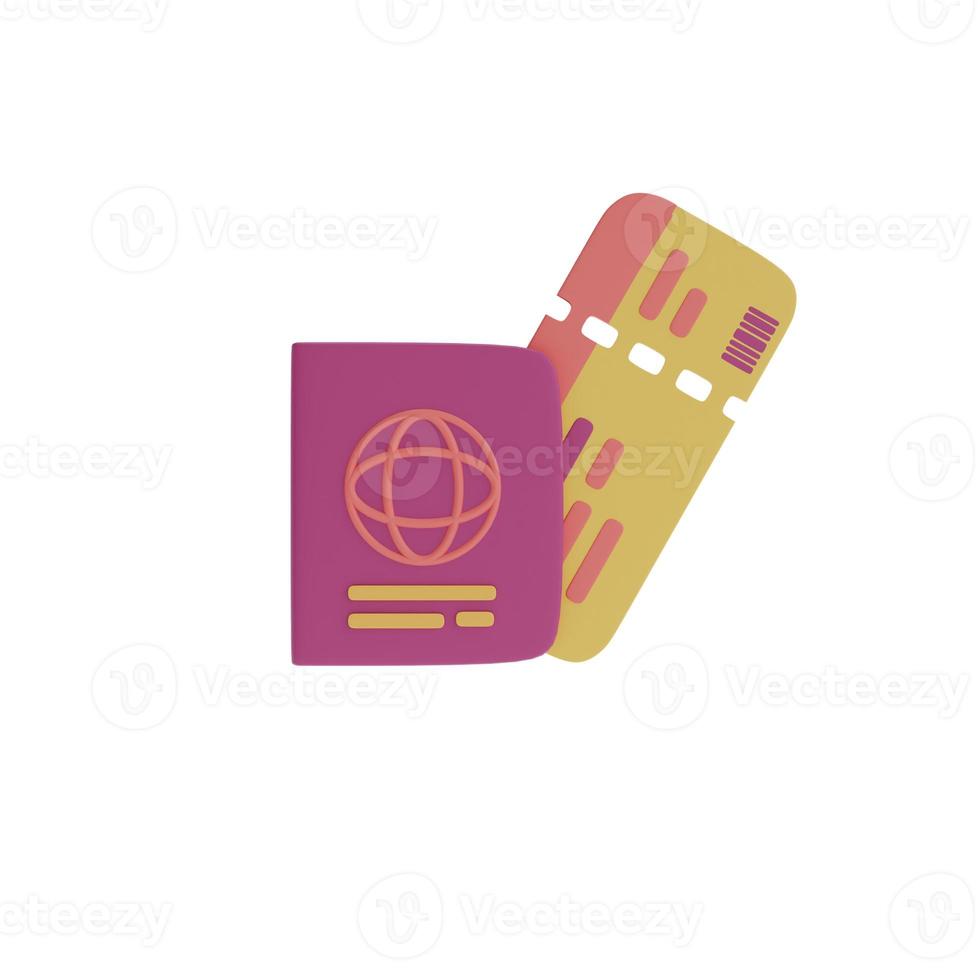 Representación 3d de pasaportes y billetes, turismo y concepto de viaje, estilo minimalista, plano. foto