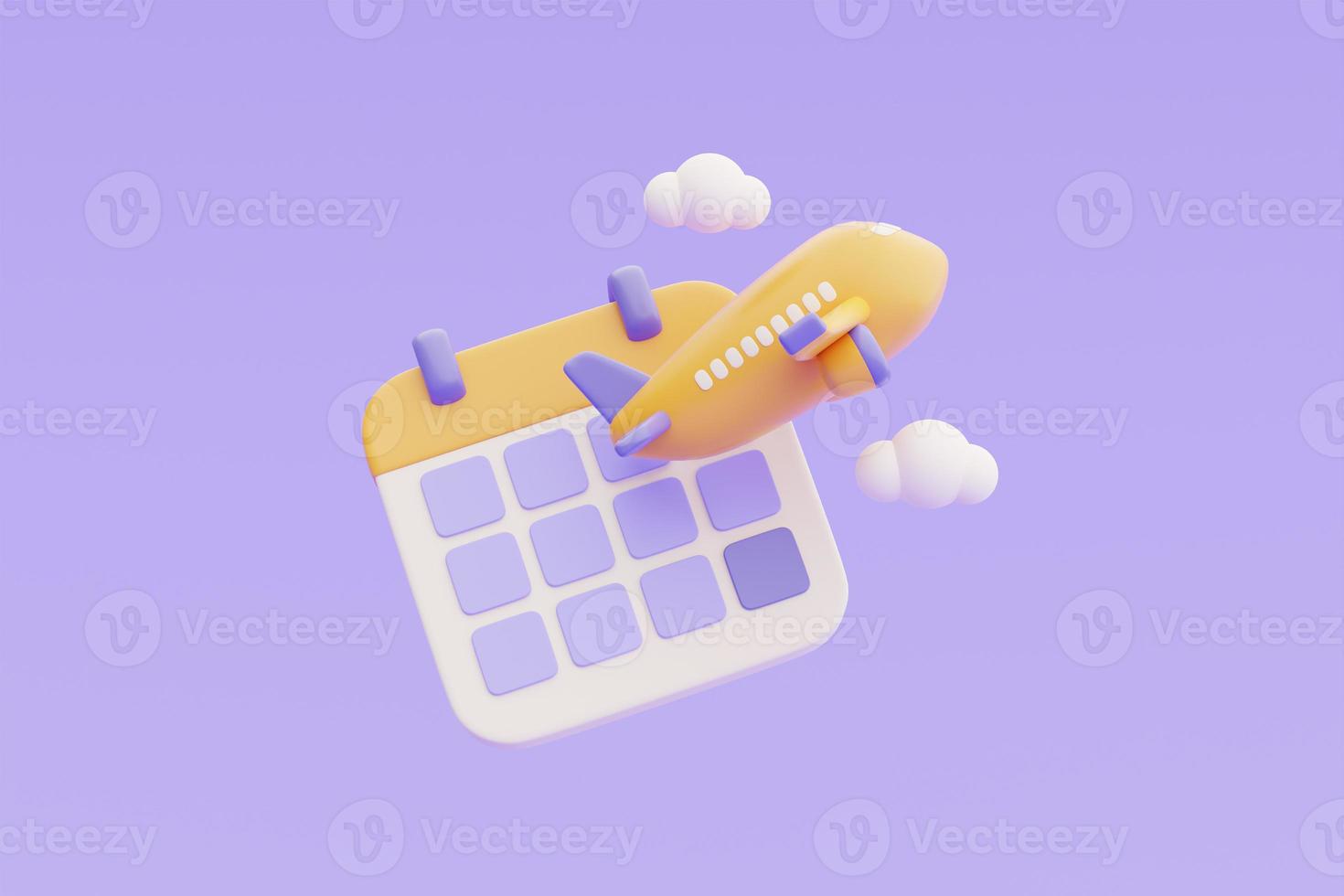 Time to travel concept,Booking airline tickets online with yellow airplane and calendar ,Tourism and travel plan to trip,holiday vacation,3d rendering photo