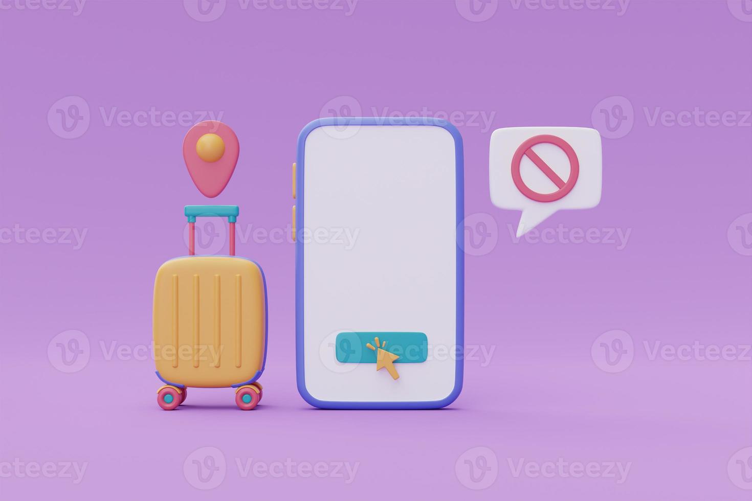 Tourism and travel plan to trip,smartphone with yellow suitcase,time to travel,Booking airline tickets online,holiday vacation,3d rendering photo