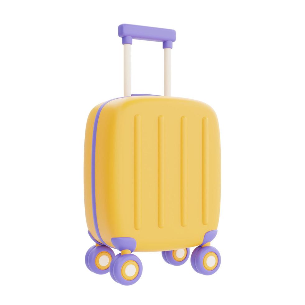 Yellow suitcase isolated on light background, holiday vacation, Time to travel, 3d rendering photo