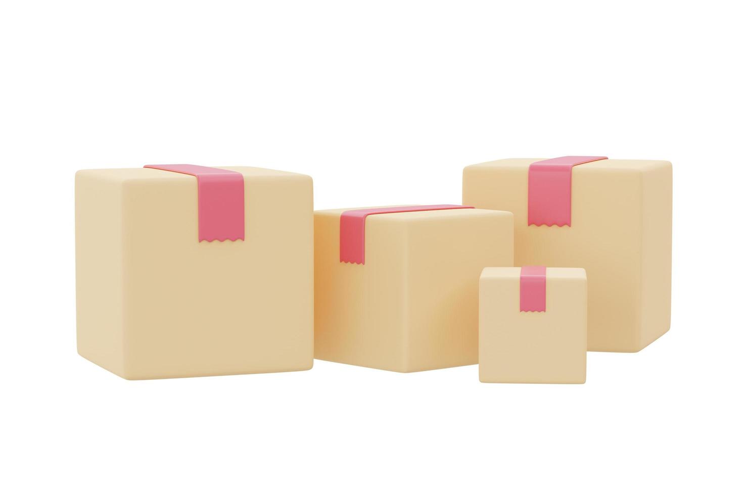 Parcel boxes isolated on white background, shopping and delivery object collection, 3d rendering. photo