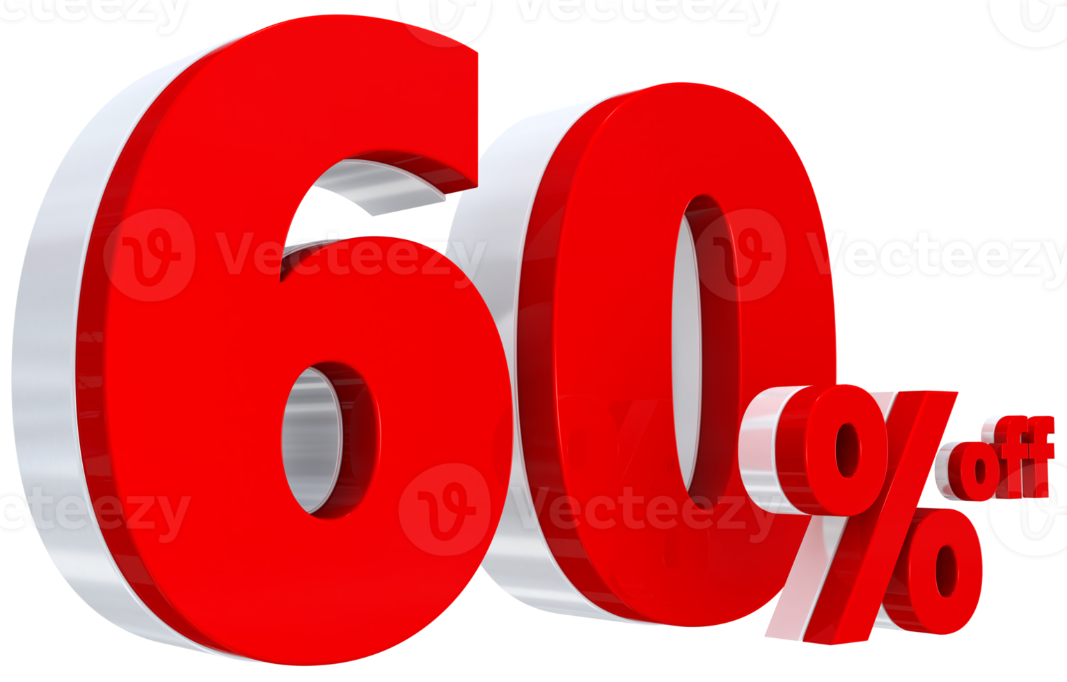 Discount 60 percent red offer in 3d png