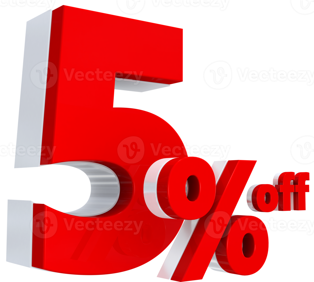 Discount 5 percent red offer in 3d png