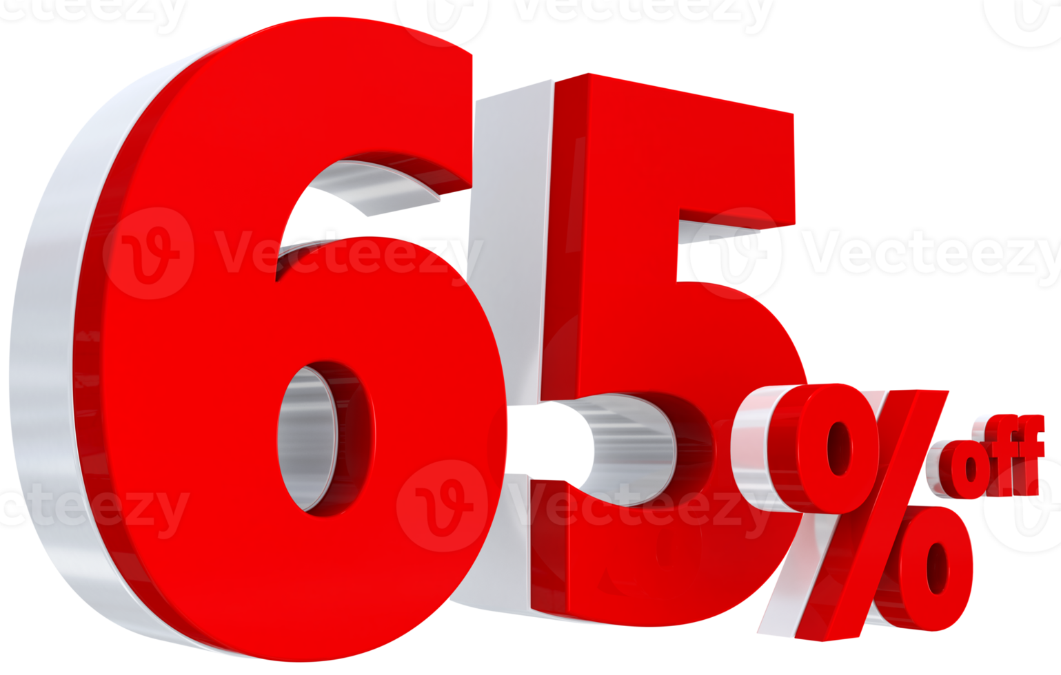 Discount 65 percent red offer in 3d png