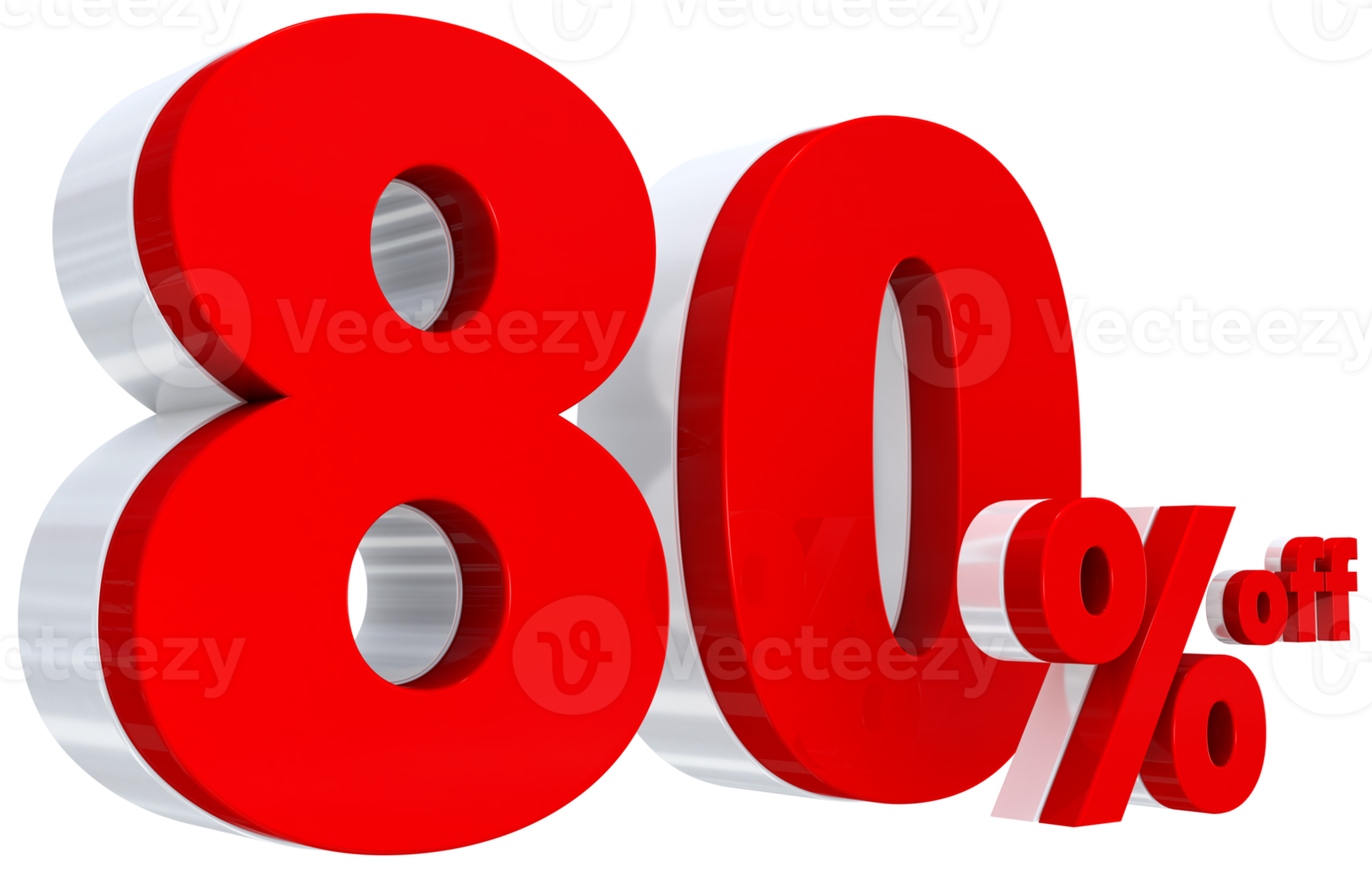 Discount 80 percent red offer in 3d png