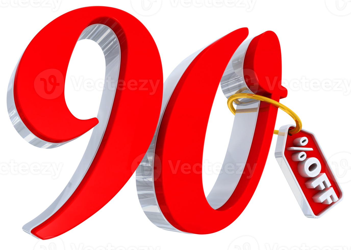 90 Prozent rotes Angebot in 3d png