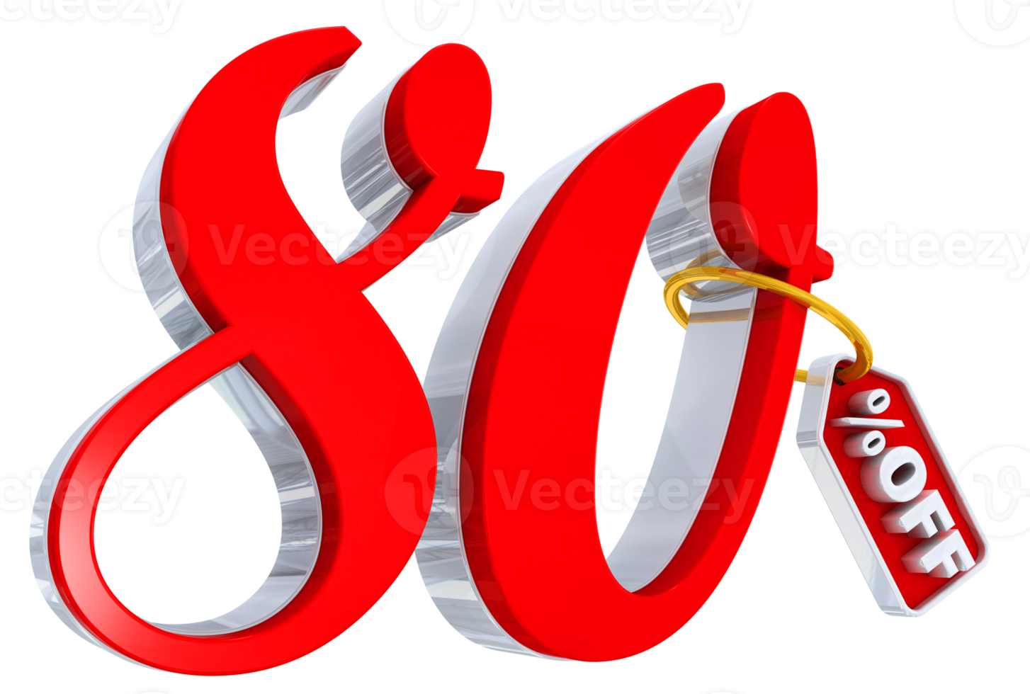 80 percent red offer in 3d png