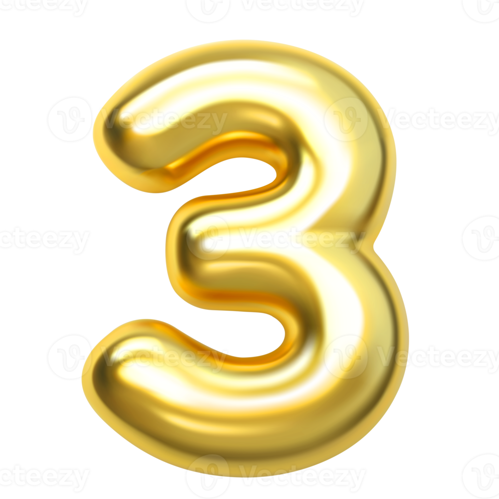 Number 3 gold 3d png