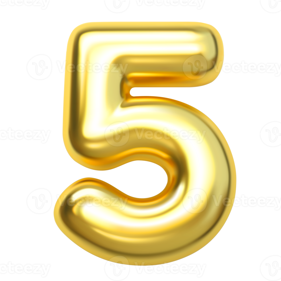 Number 5 gold 3d 8880310 PNG