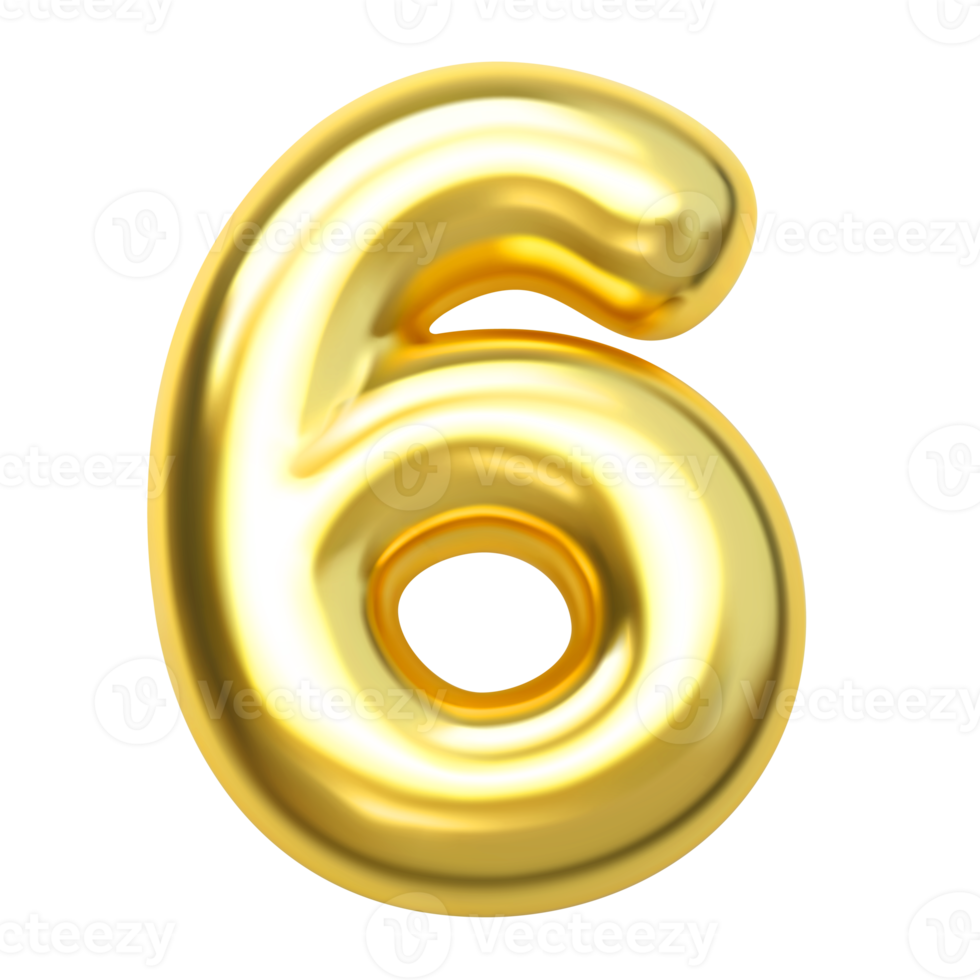 Number 6 gold 3d png